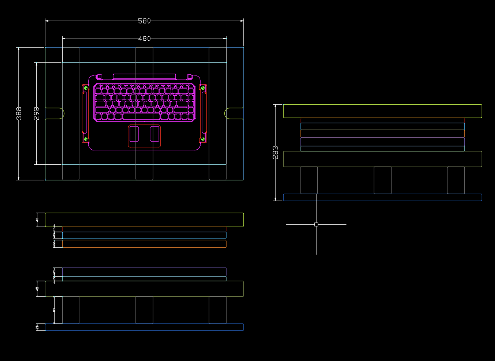 笔记本键盘外壳半剪冲孔模具图